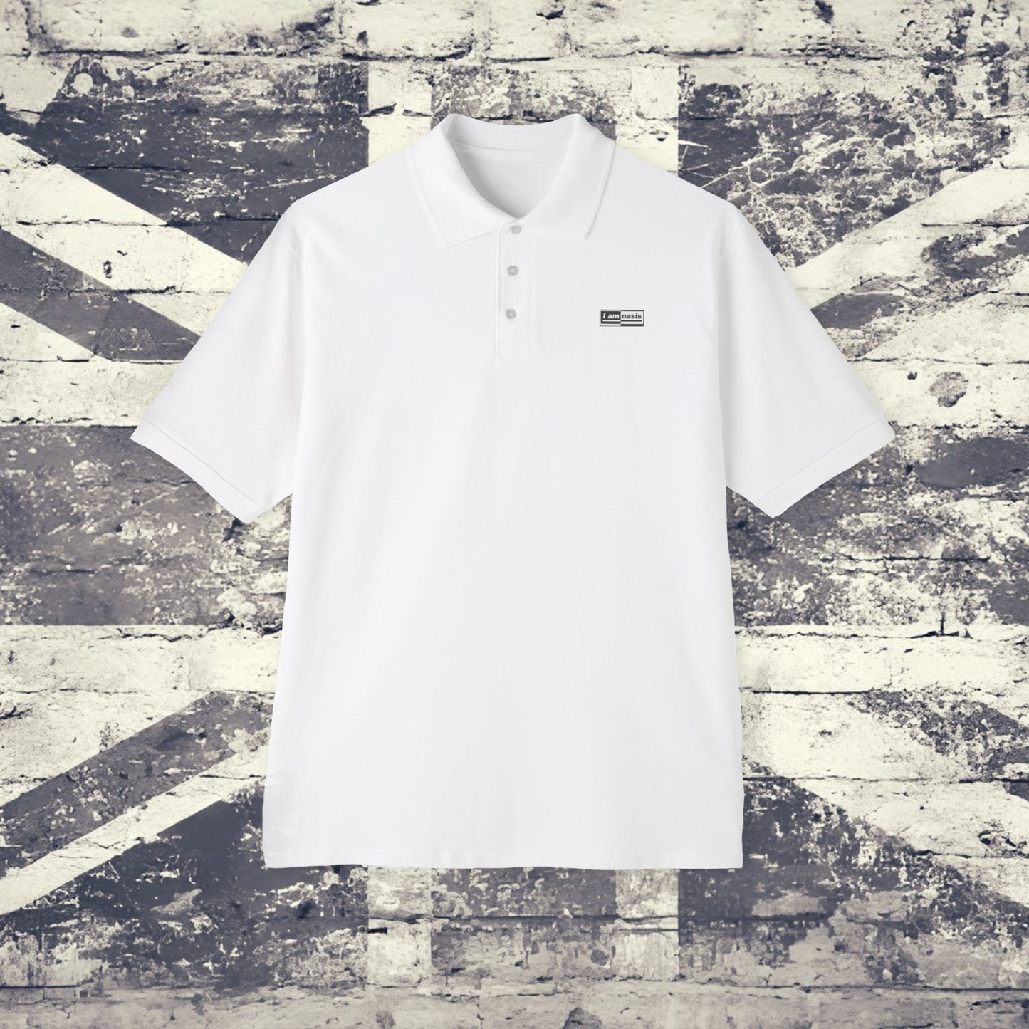 'I AM OASIS' Men's Piqué Polo with 50/50 Black/White chest Logo (Black or White)