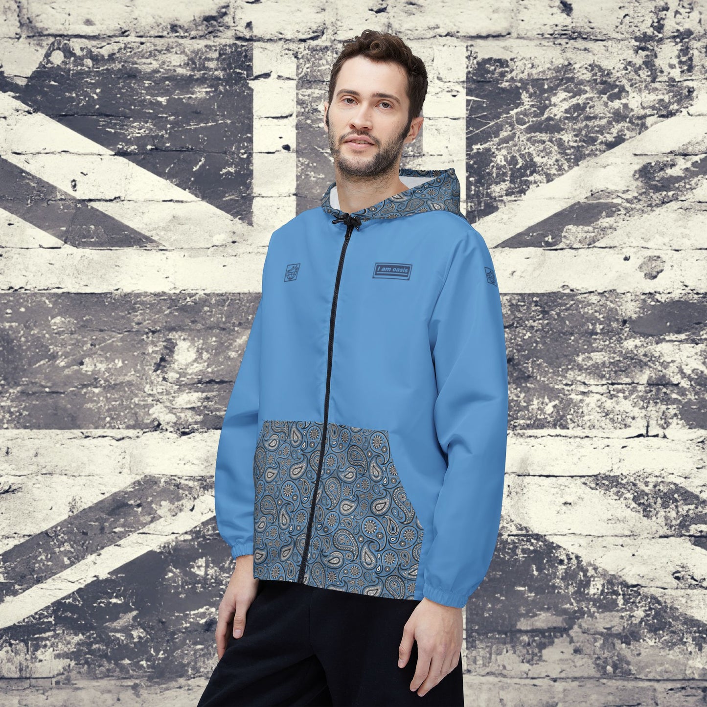 'I AM OASIS' Waterproof Lightweight Hooded Jacket with contrasting Paisley and OG Logo Set. All Brand Colours.