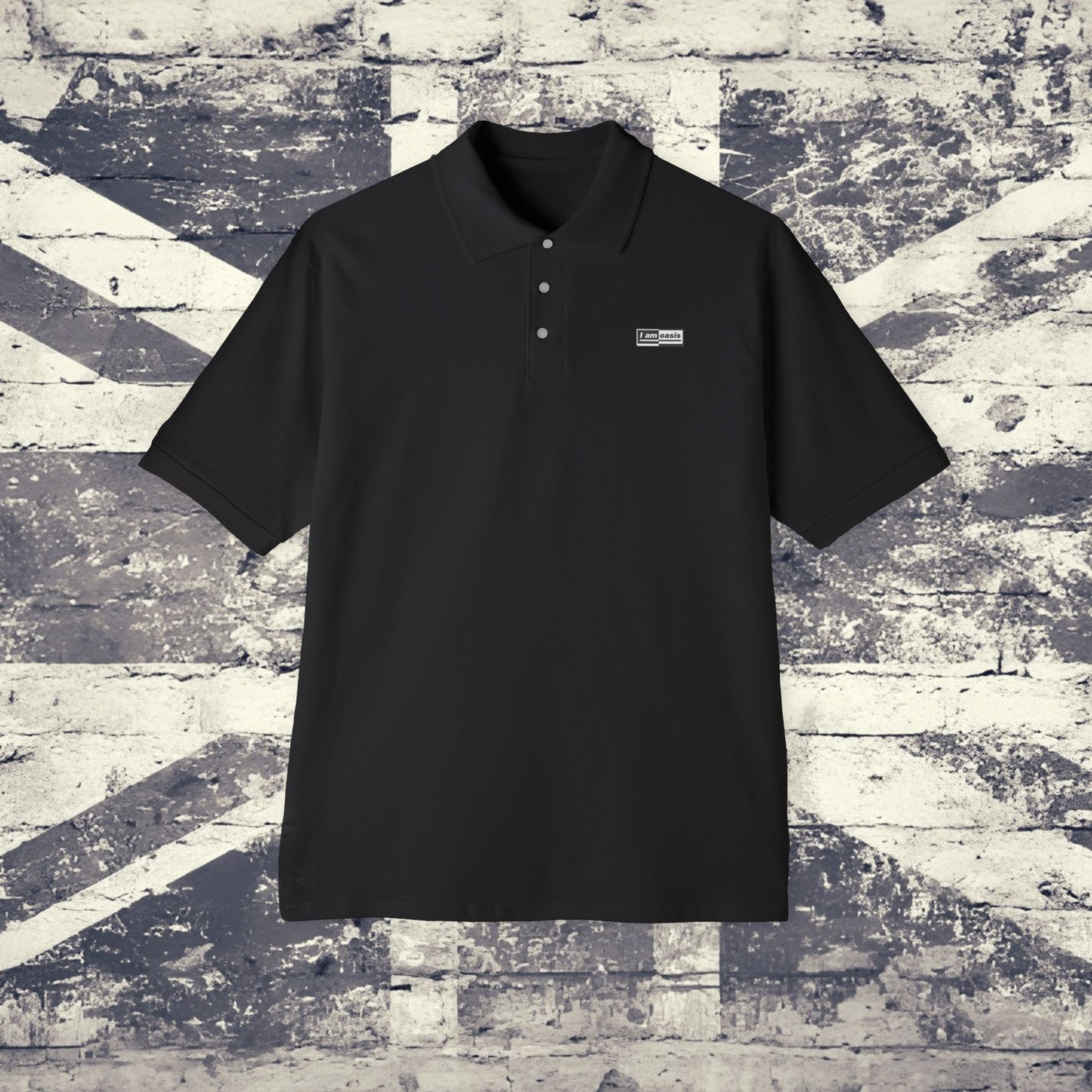 'I AM OASIS' Men's Piqué Polo with 50/50 Black/White chest Logo (Black or White)