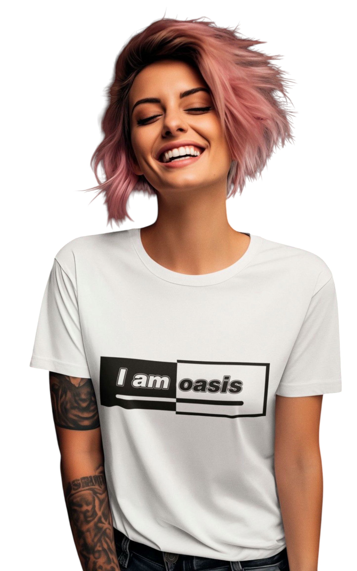 'I AM OASIS' Classic Tee with 50-50 Colour Matched Logo (Brand Colours)
