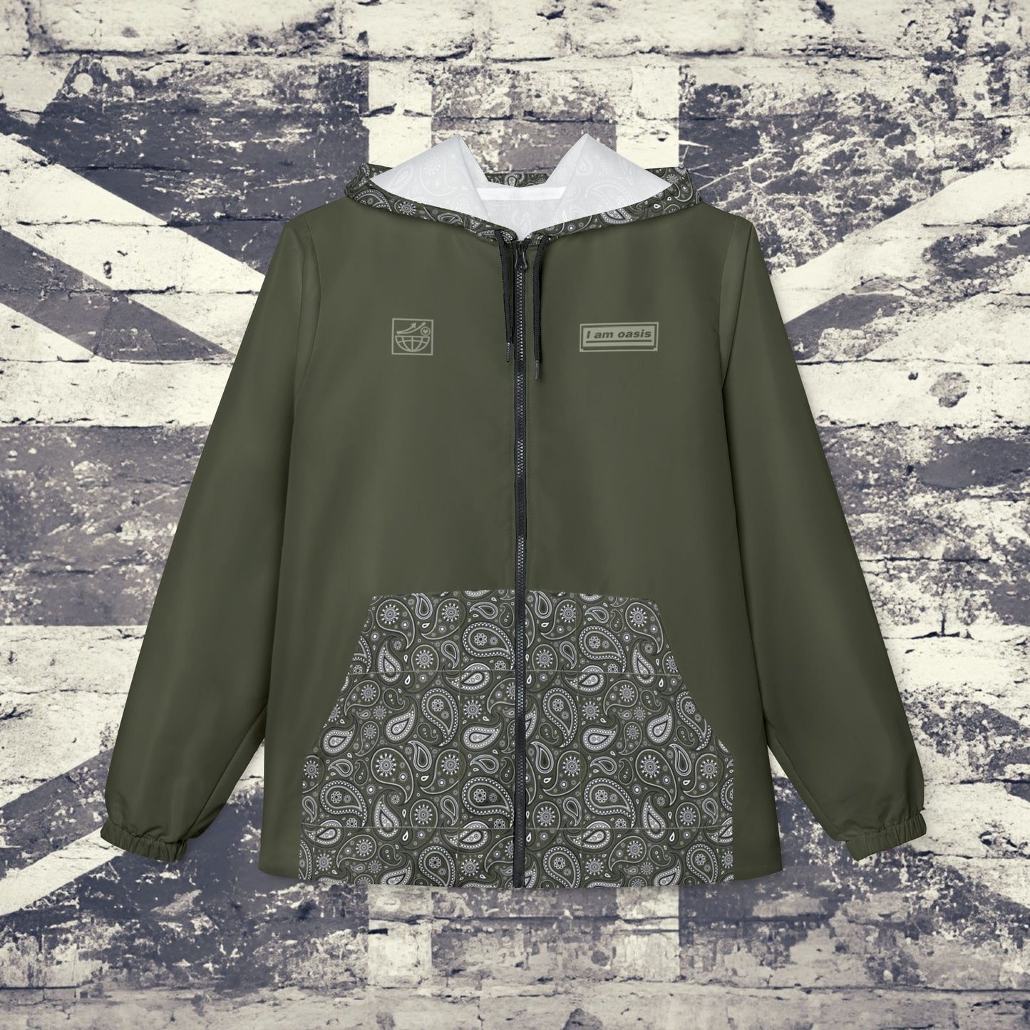 'I AM OASIS' Waterproof Hooded Jacket with Paisley & OG Logo Set (Brand Colours)