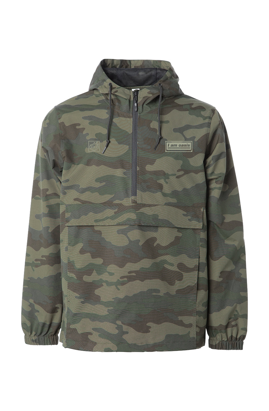 'I AM OASIS' Waterproof Hooded Anorak in Forest Camo with Sage Green OG Logos