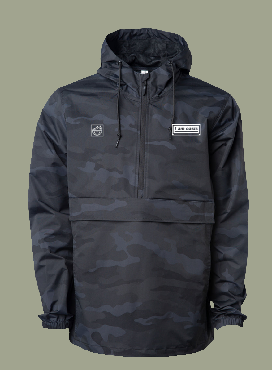 'I AM OASIS' Black Camo Anorak Jacket with White OG chest Logos