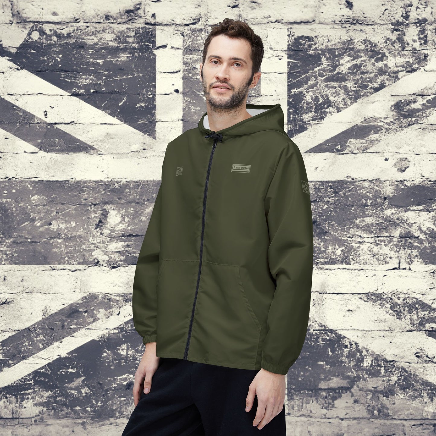'I AM OASIS' Waterproof Hooded Jacket in Military Green with Sage OG Logo Set