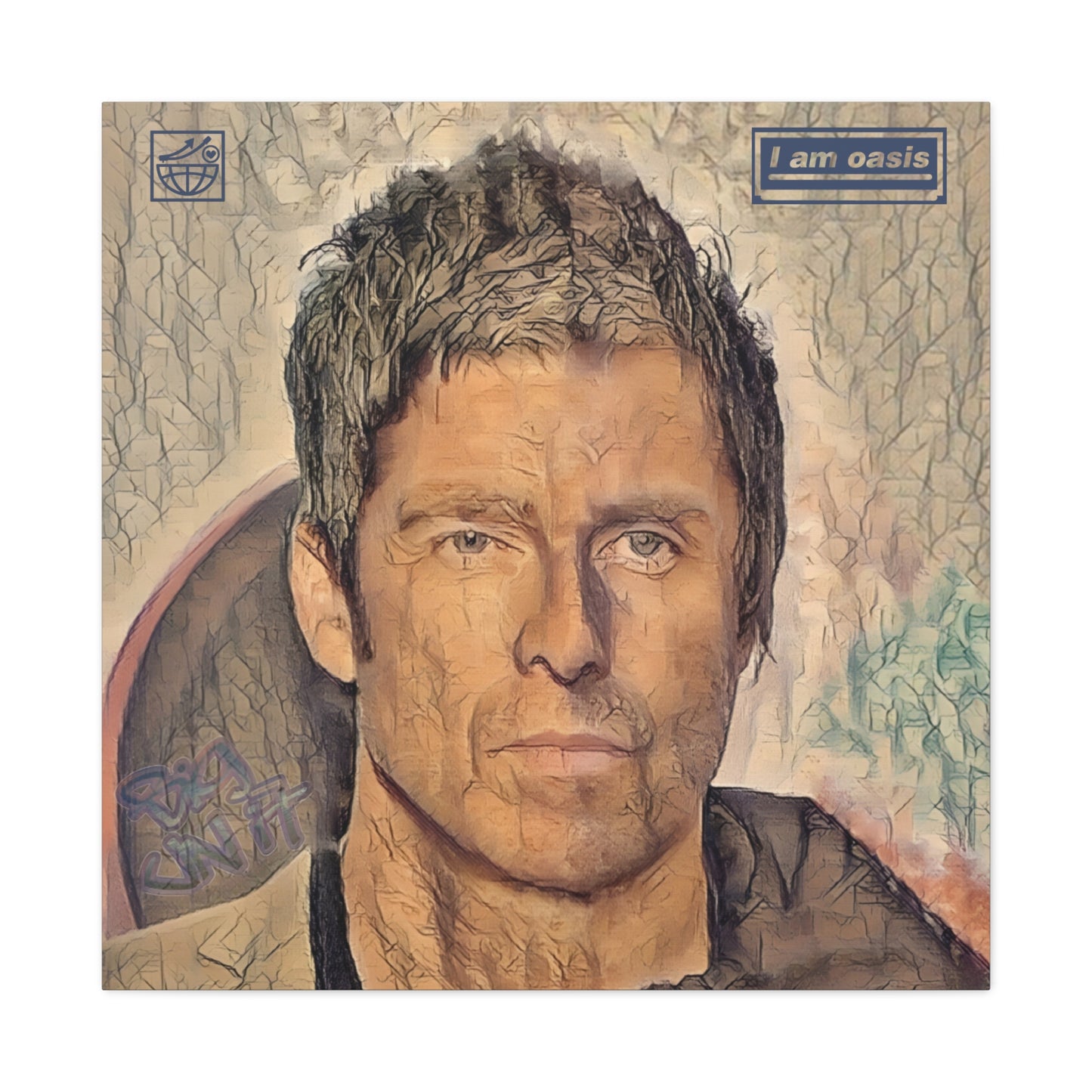 'I AM OASIS' Definitely Noel, Maybe Liam, Original Digital Portrait by BigUnit22 on Matte Canvas, Stretched, 1.25" in various sizes from 12"x 12"