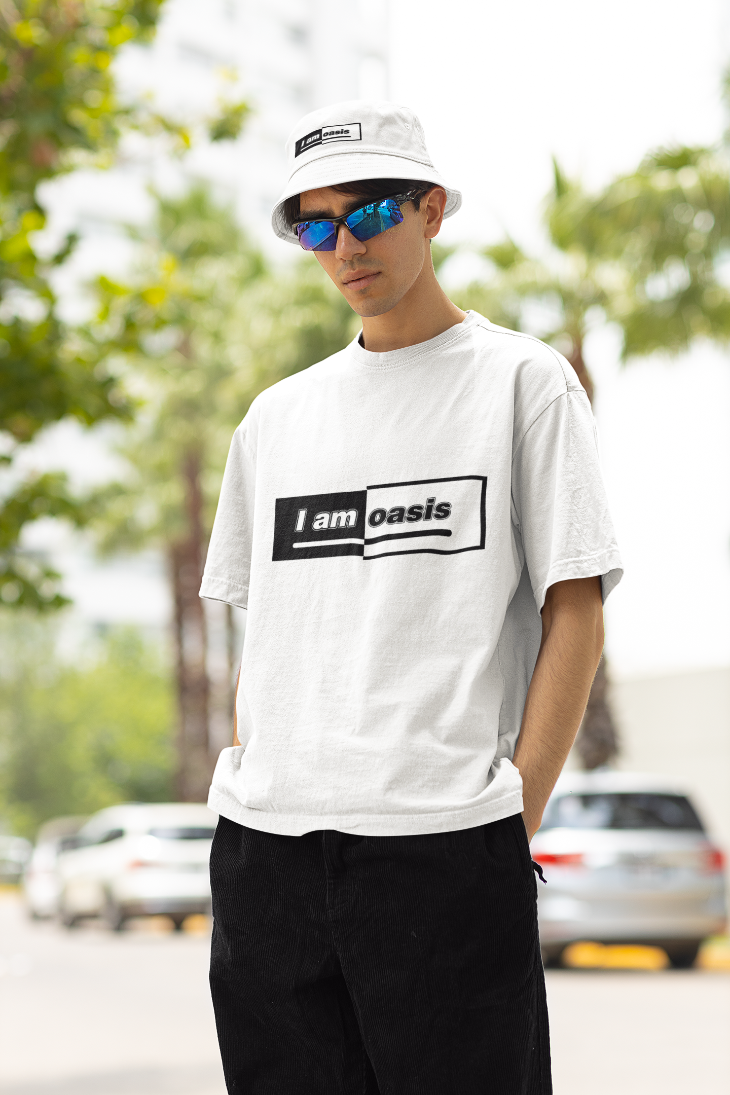 'I AM OASIS' Classic Tee with 50-50 Colour Matched Logo (Brand Colours)