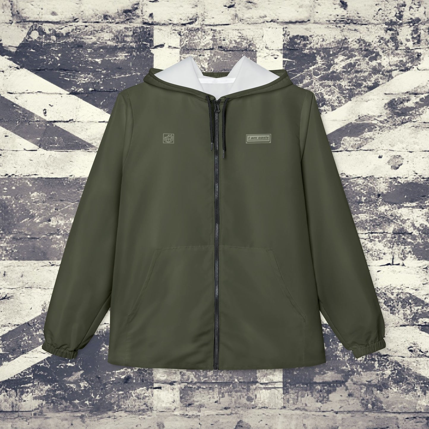 'I AM OASIS' Waterproof Hooded Jacket in Military Green with Sage OG Logo Set