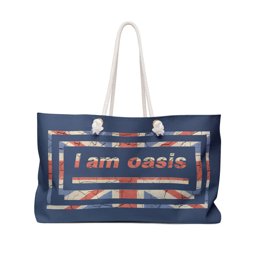 'I AM OASIS' Weekender Shoulder Bag in Vintage Blue with Union Jack OG Logo