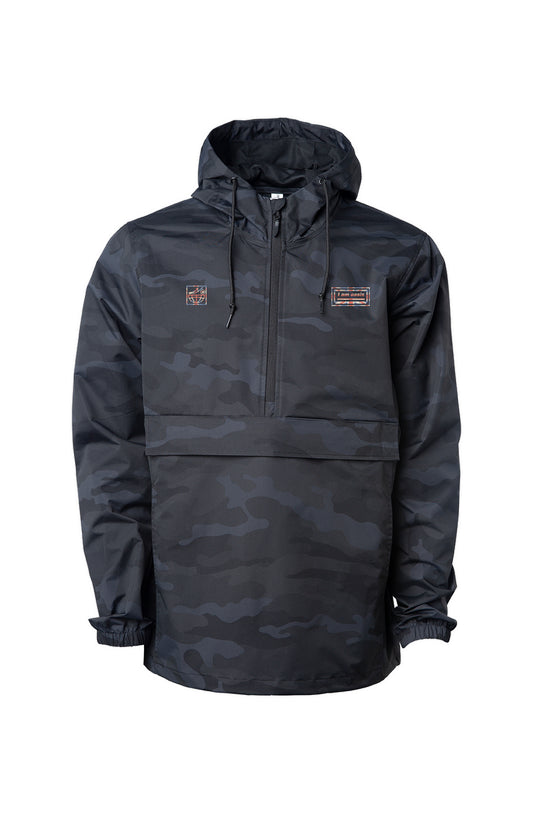 'I AM OASIS' Waterproof Anorak Jacket in Black Camo with Special Edition UNION JACK OG Logos 