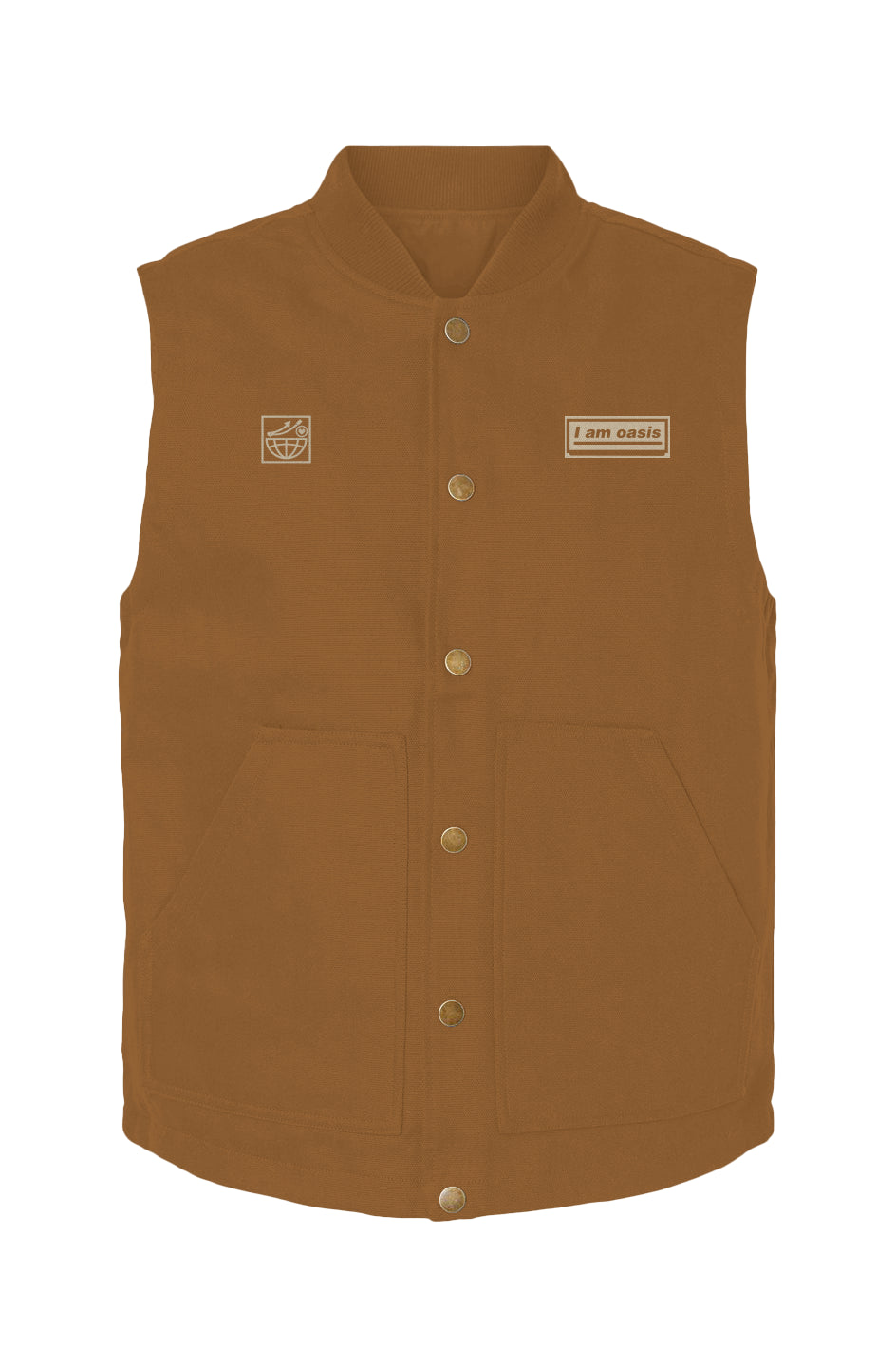 'I AM OASIS' Insulated Canvas Workwear Bodywarmer with Embroidered OG Logos in Khaki