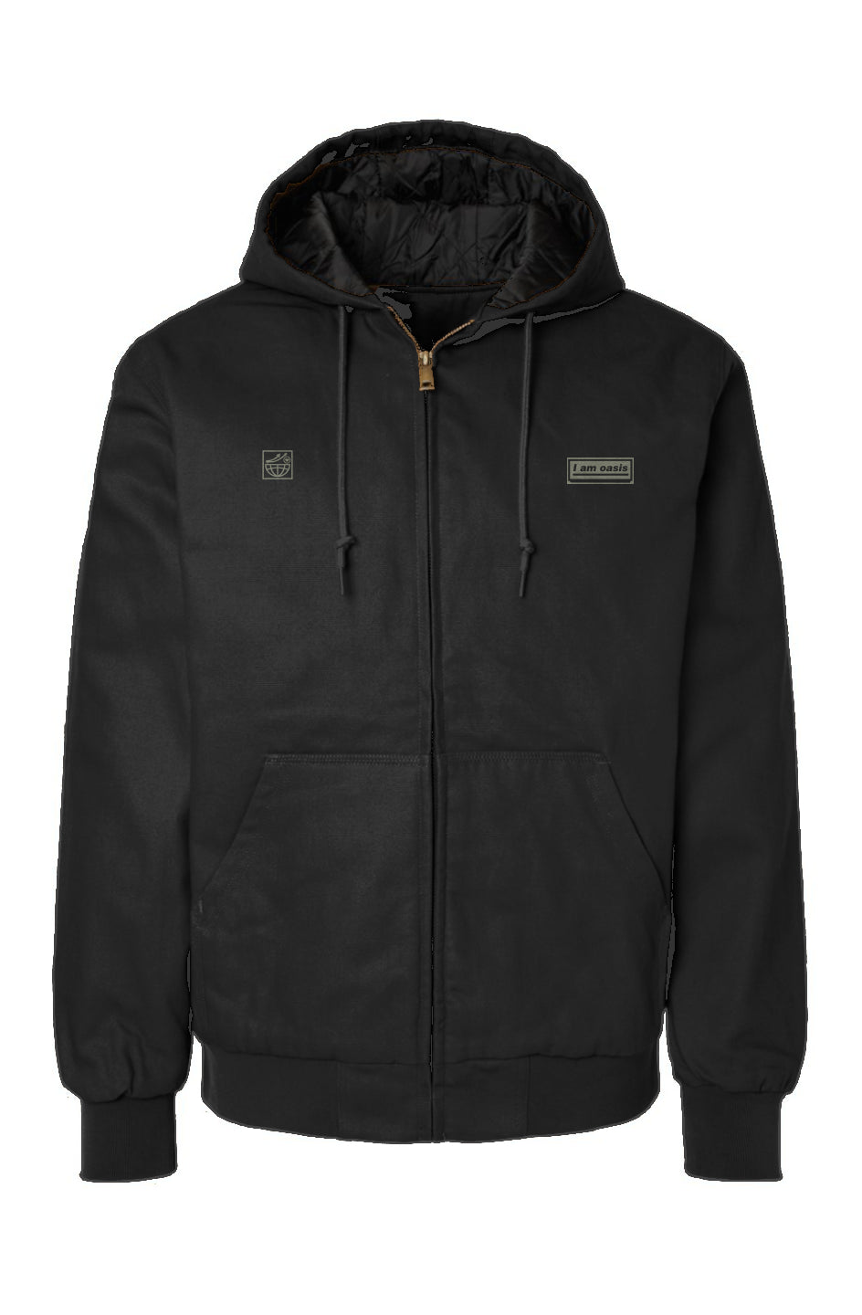 'I AM OASIS' Canvas Workwear Hooded Jacket with Sage Green OG Logos 