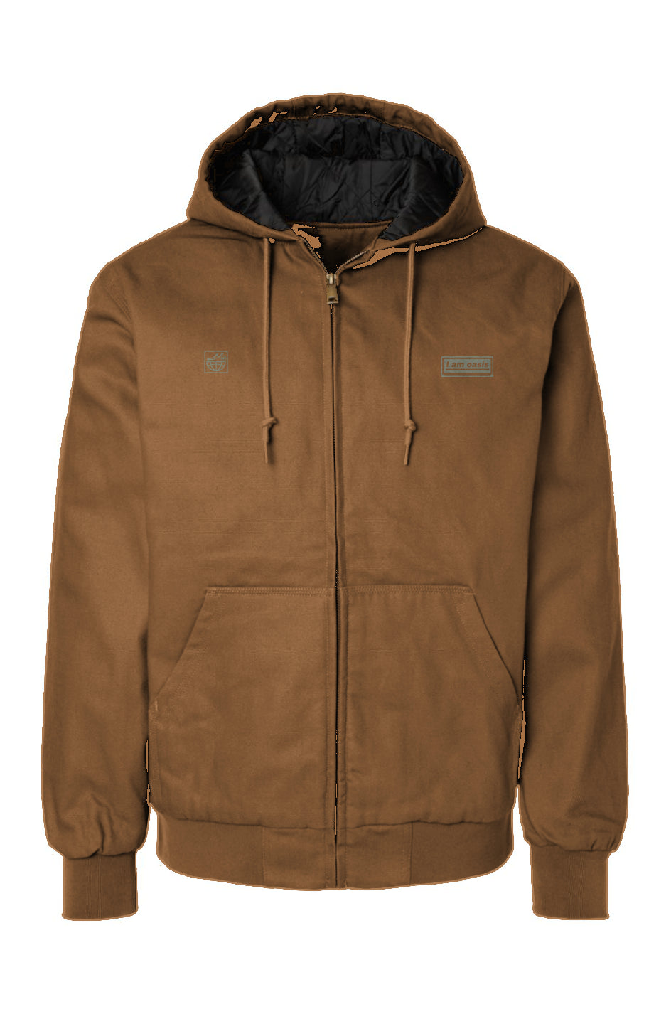 'I AM OASIS' Canvas Workwear Hooded Jacket with Sage Green OG Logos 