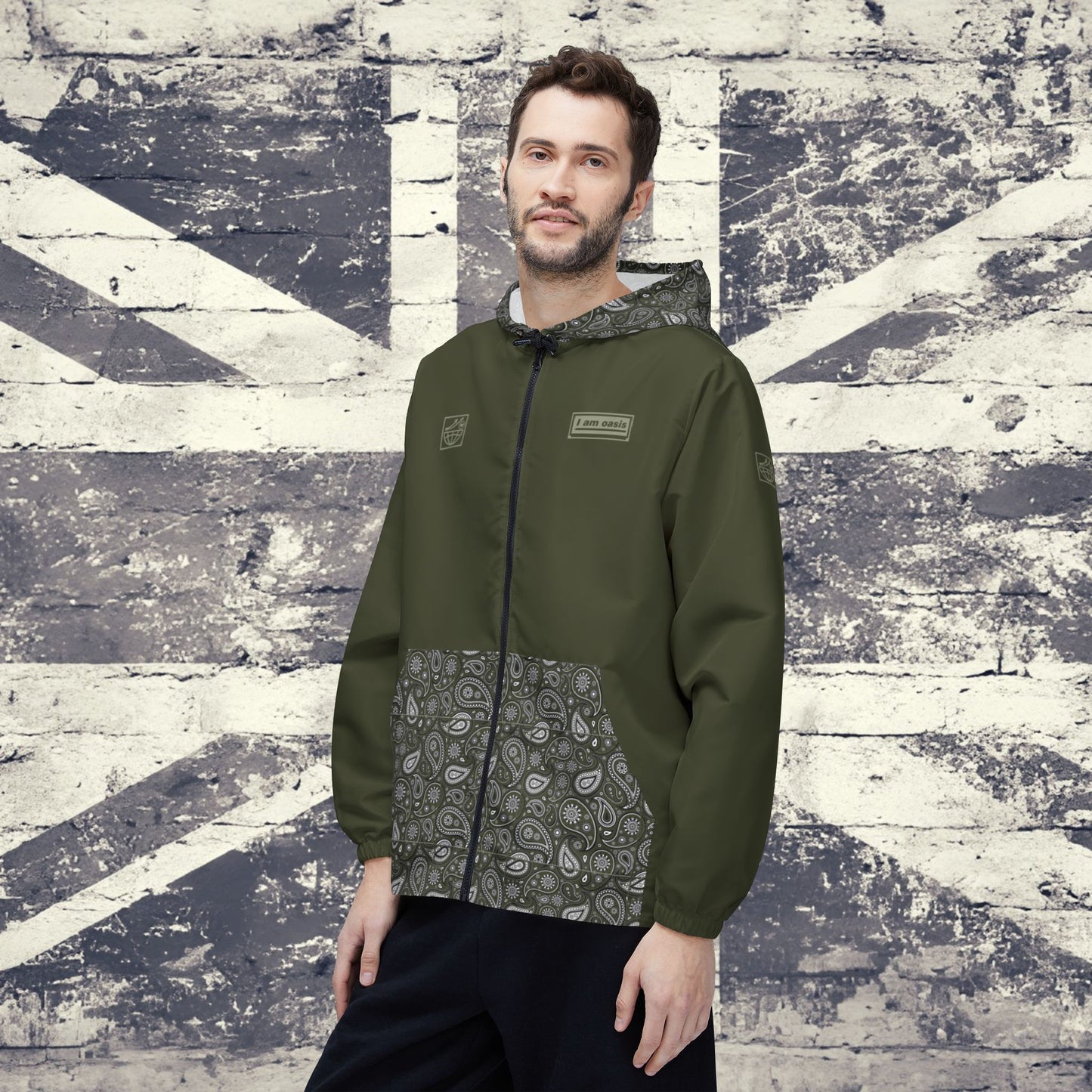 'I AM OASIS' Waterproof Hooded Jacket with Paisley & OG Logo Set (Brand Colours)