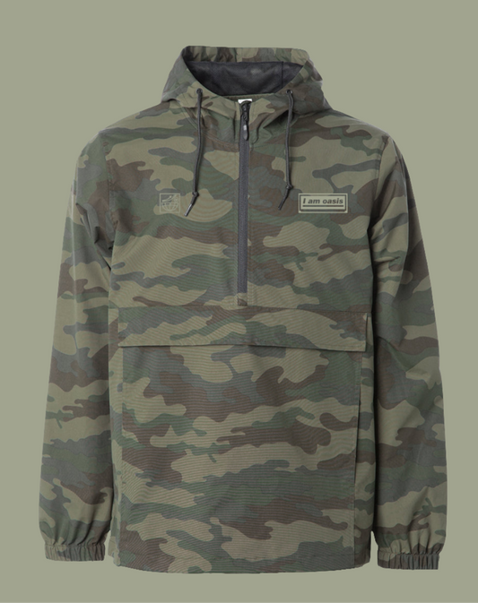 'I AM OASIS' Waterproof Hooded Anorak in Forest Camo with Sage Green OG Logos