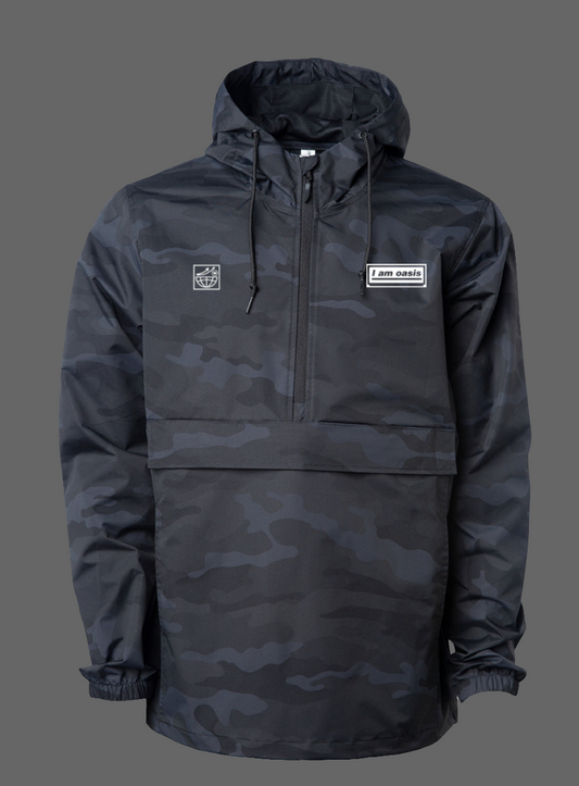 'I AM OASIS' Black Camo Anorak Jacket with White OG chest Logos