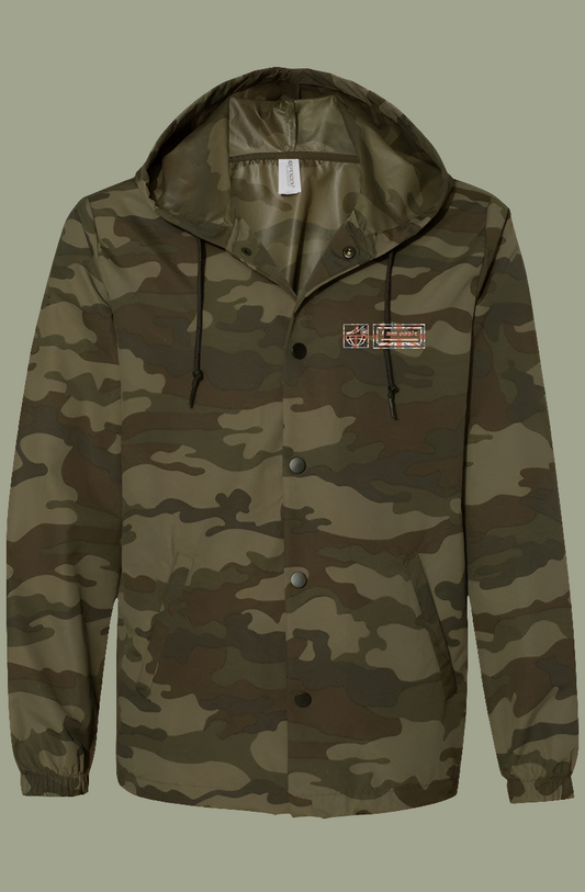 'I AM OASIS' Forest Camo Waterproof Hooded Windbreaker with Special Edition UNION JACK Logos.