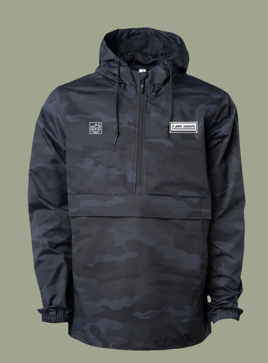 'I AM OASIS' Black Camo Anorak Jacket with White OG chest Logos