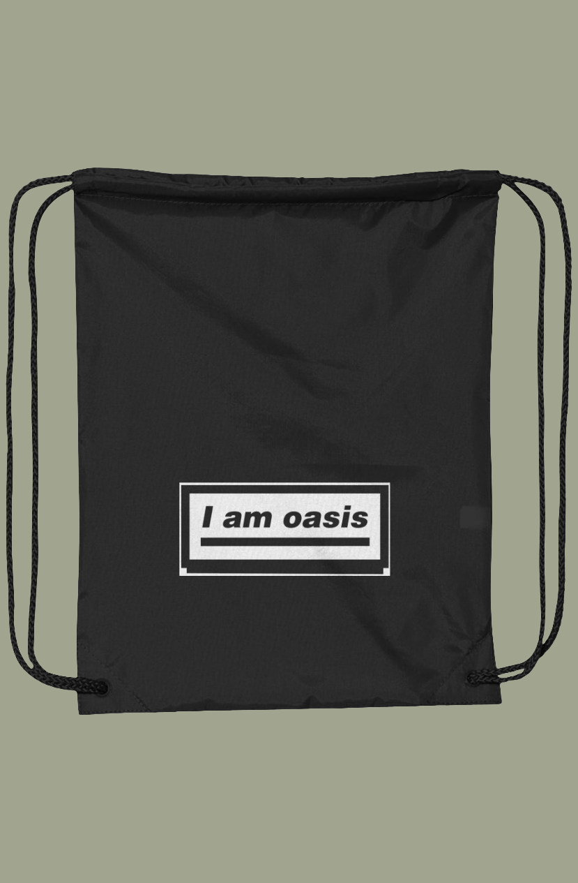 'I AM OASIS' DUROcord Drawstring Back Pack in Black with Logo choices