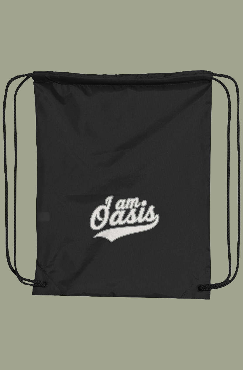 'I AM OASIS' DUROcord Drawstring Back Pack in Black with Logo choices