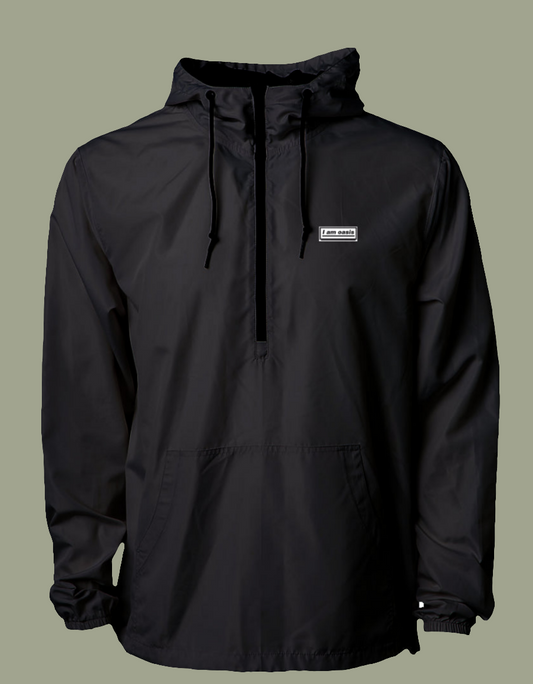 'I AM OASIS' Lightweight Pullover Waterproof Windbreaker in Black with White OG Logo