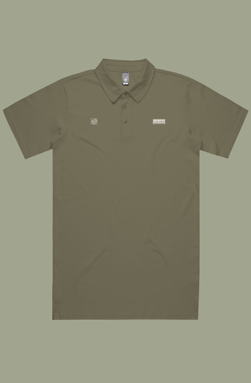 'I AM OASIS' Chad Polo T-shirt with white OG Logos