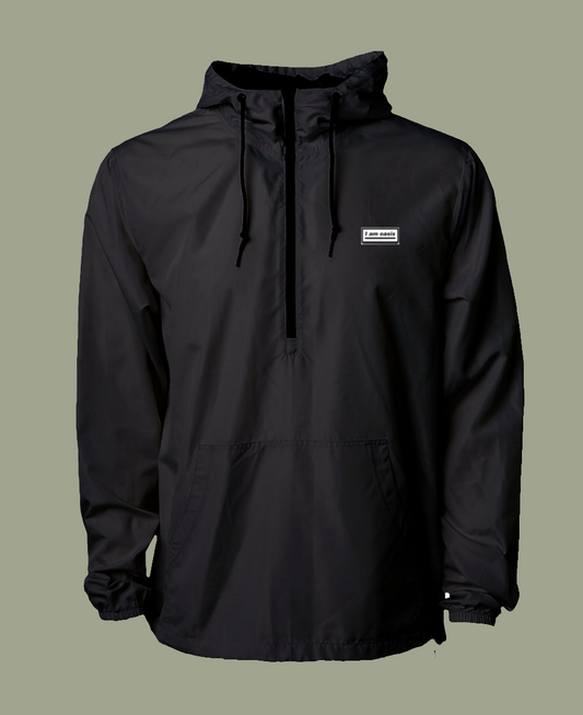 'I AM OASIS' Lightweight Pullover Windbreaker Hooded Jacket in Black with White OG LOGOS